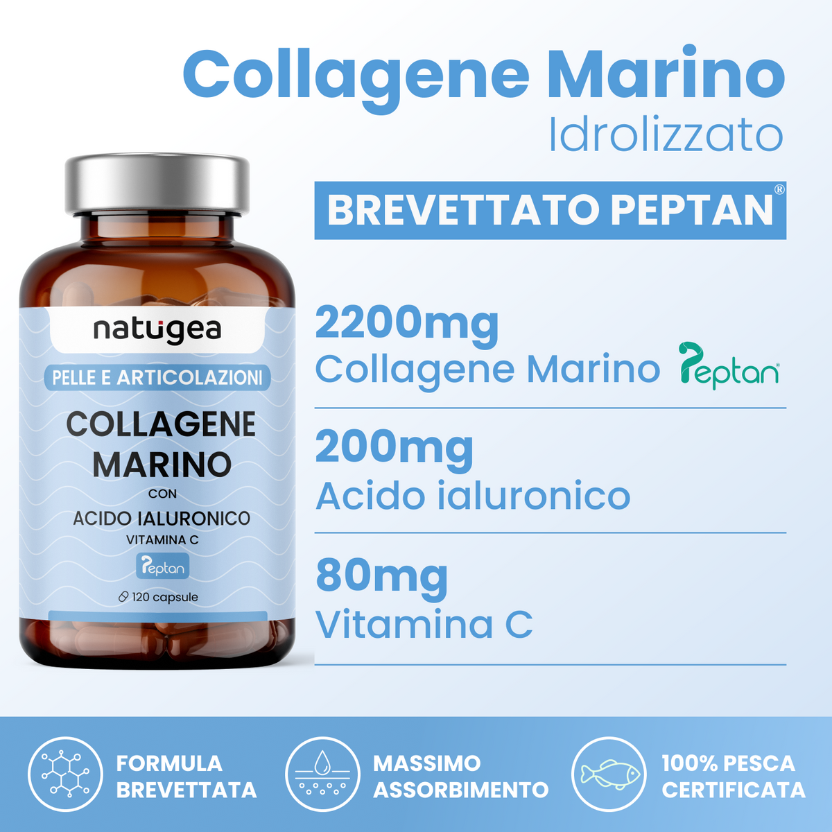 Collagene marino Peptan® con acido ialuronico e vitamina C